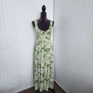 Angie Womens Boho Greem White Floral Keyhole Back Maxi Dress Rayon Size S